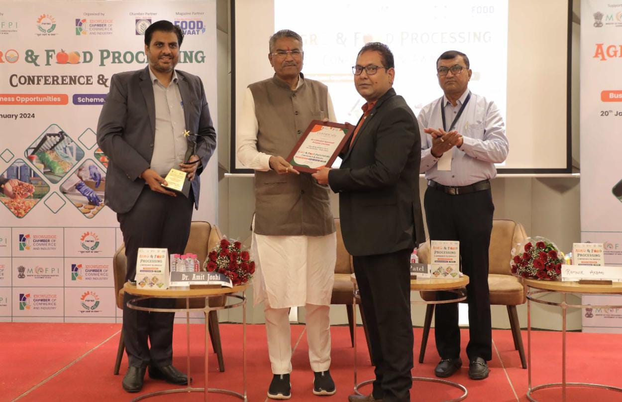 Sandeep Patidar Honored with National Recognition at Jamnagar Agro-Food Processing Awards 2024