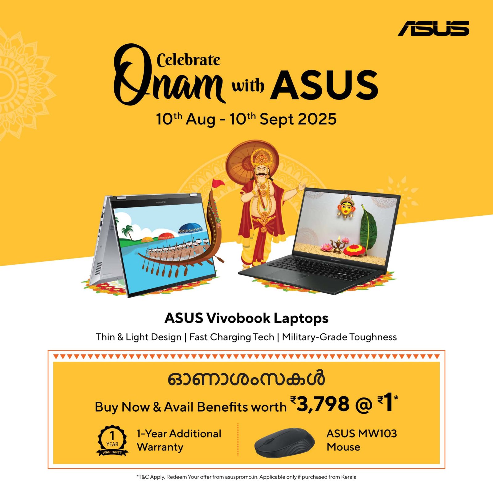 ASUS Announces Onam Festive Offers on Laptops in Kerala from 1st to 10th September 2025