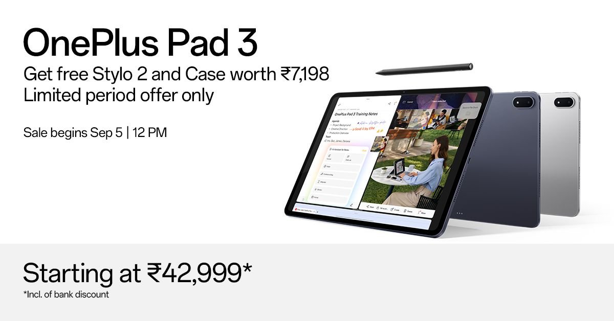 OnePlus Pad 3 Goes on Open Sale on 5th September 2025, 12 PM:
