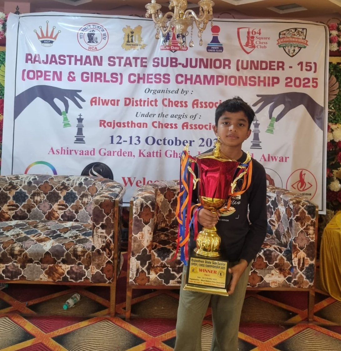 Rishan of Udaipur Crowned Rajasthan State Sub-Junior Chess Champion, Advika Runner-Up