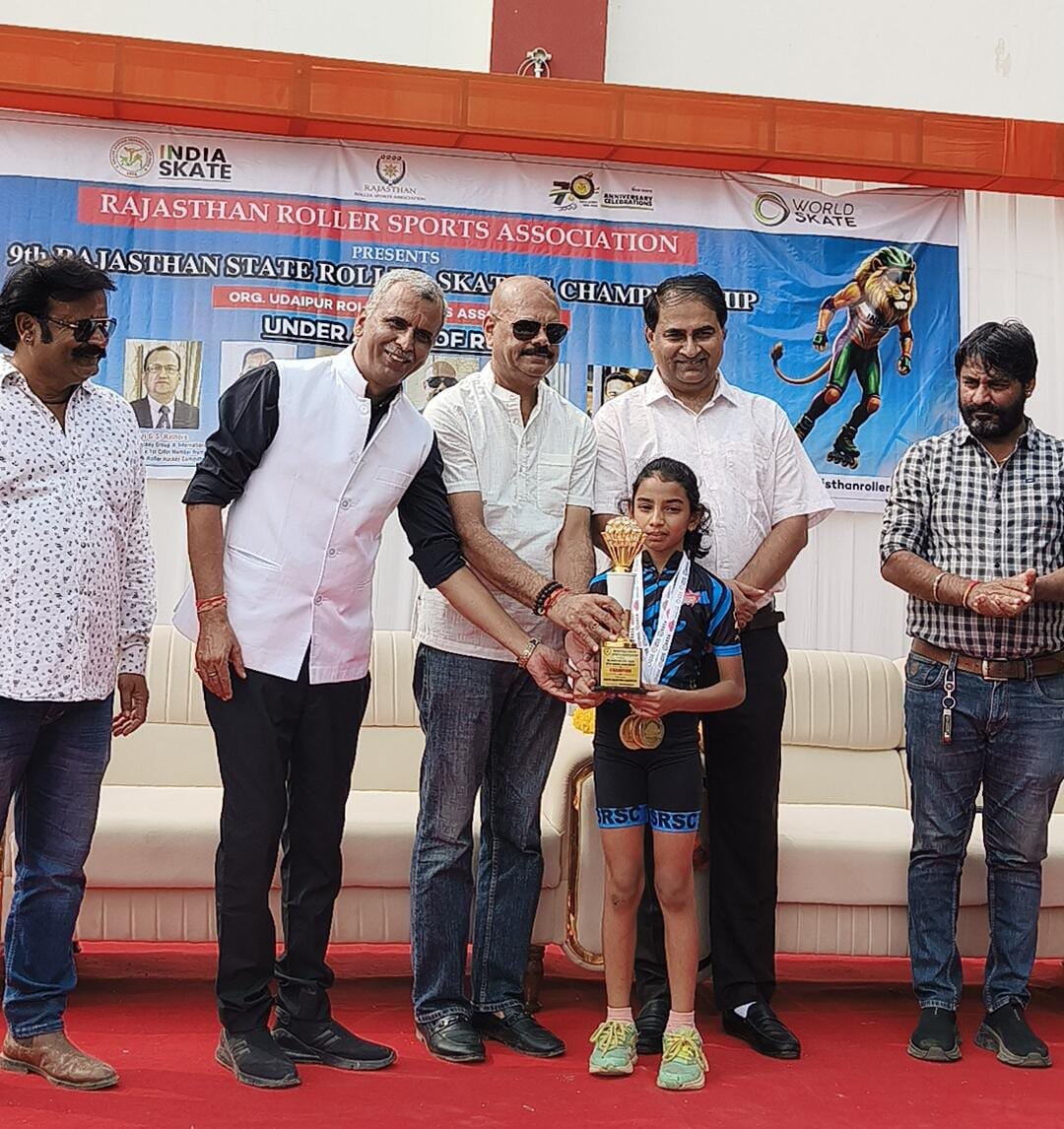 Maharana Mewar Public School’s Devyani Ranawat Wins Three Gold Medals at State Roller Skating Championship