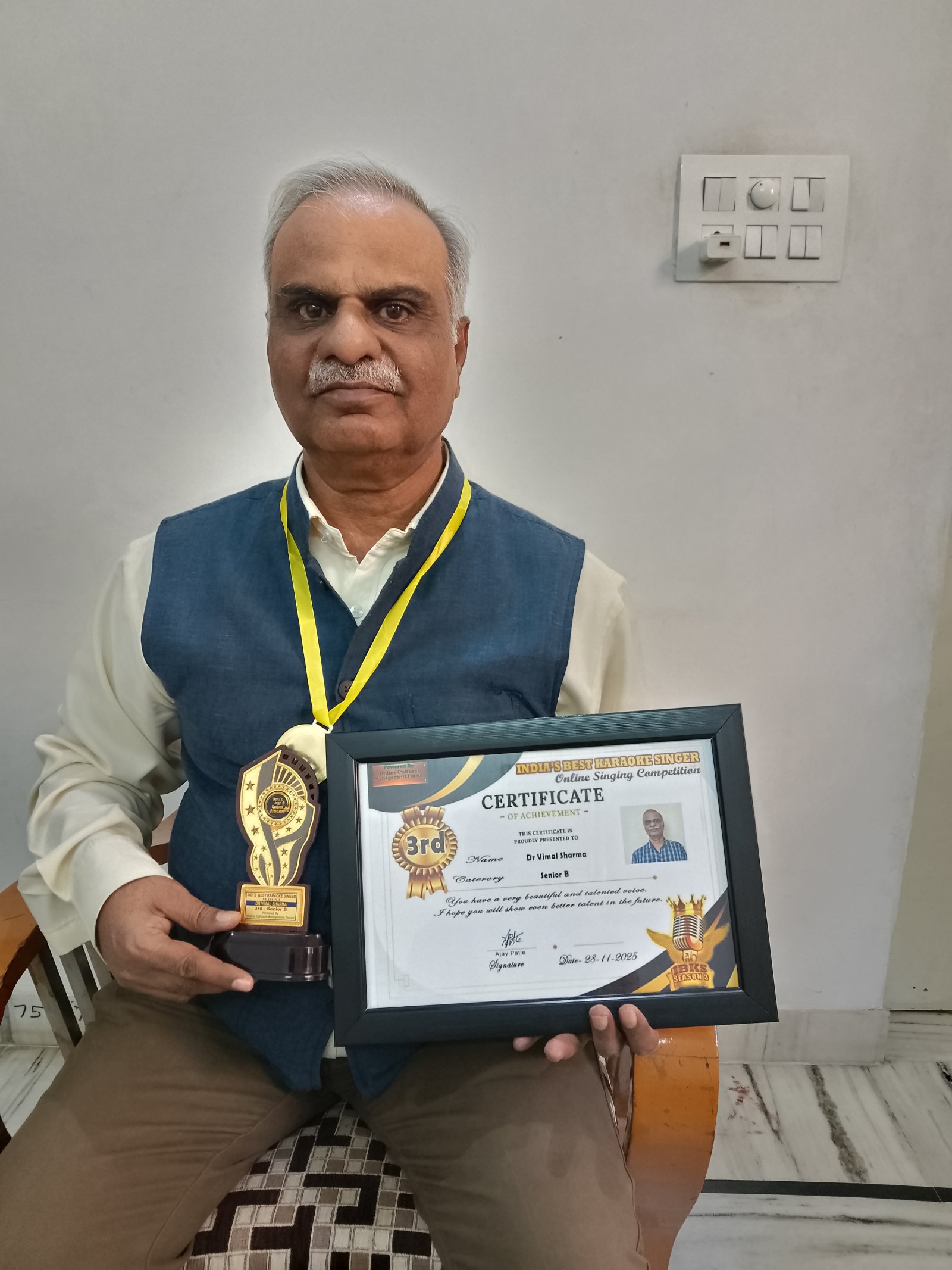 Dr. Vimal Sharma Secures Third Position in Online Karaoke Singing Competition