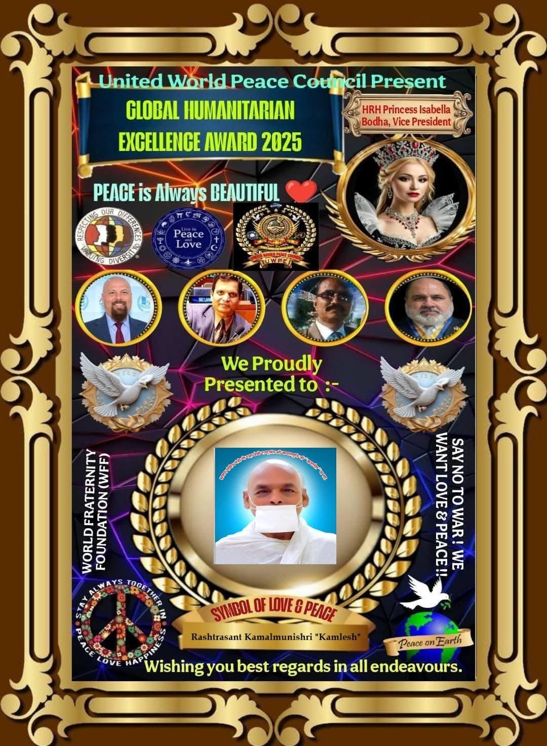 Rashtra Sant Kamal Muni Kamlesh Receives International Honor from United World Peace Counseling