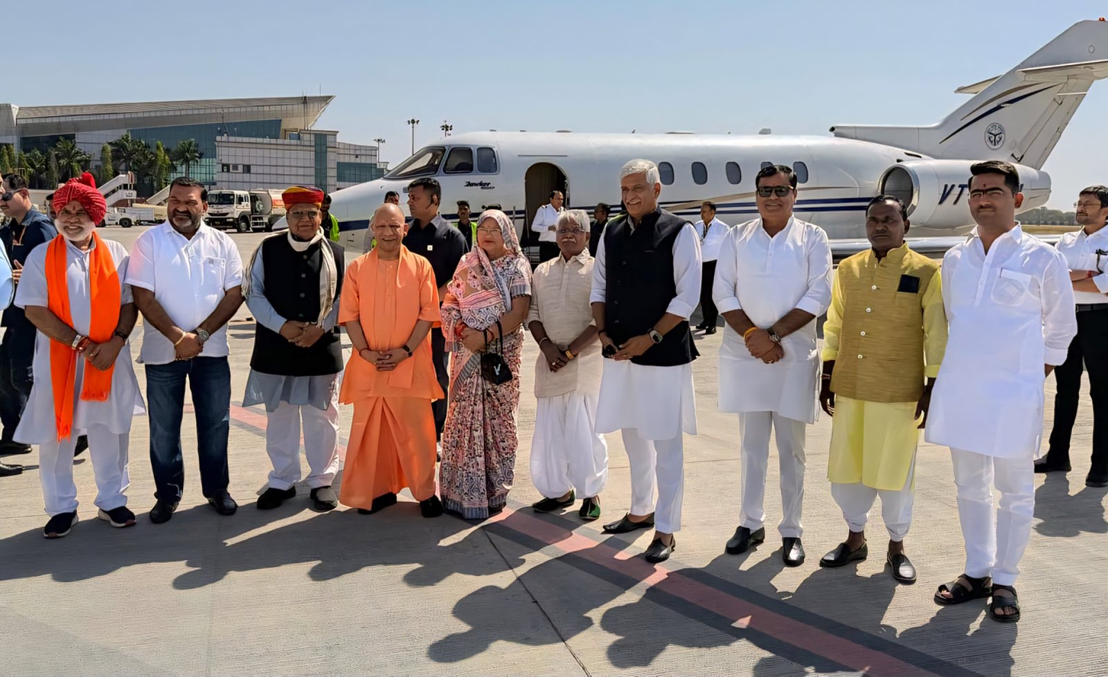 Uttar Pradesh CM Yogi Arrives in Udaipur, Warmly Welcomed at Airport for Chittorgarh Johar Fair Participation