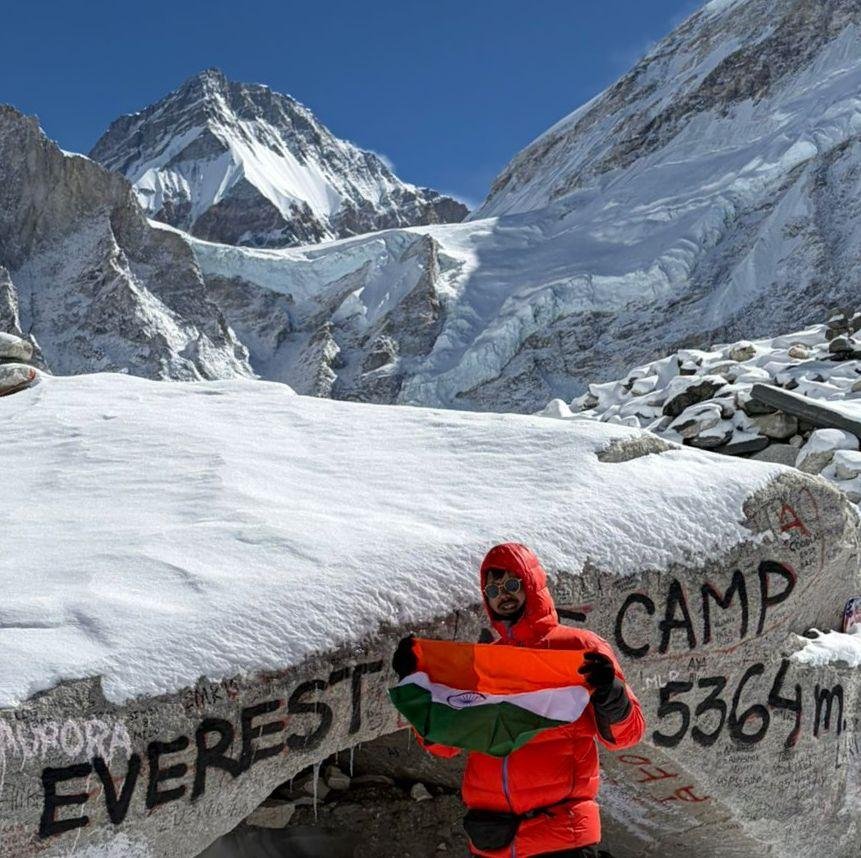 Gaurang Hoists the Tricolor Upon Reaching Everest Base Camp