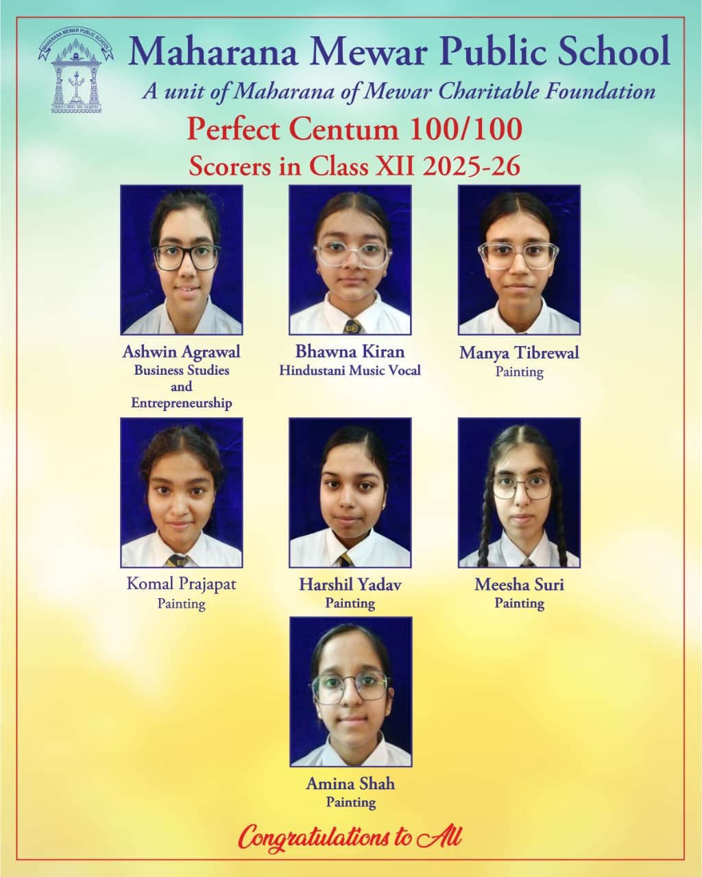 Maharana Mewar Public School Students Excel in CBSE Class XII Board Examination