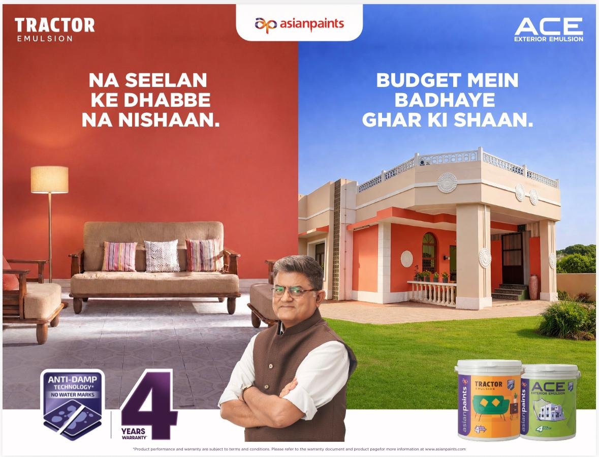 Asian Paints introduces Anti-Damp Technology in Ace & Tractor Emulsions to combat water-markissues
