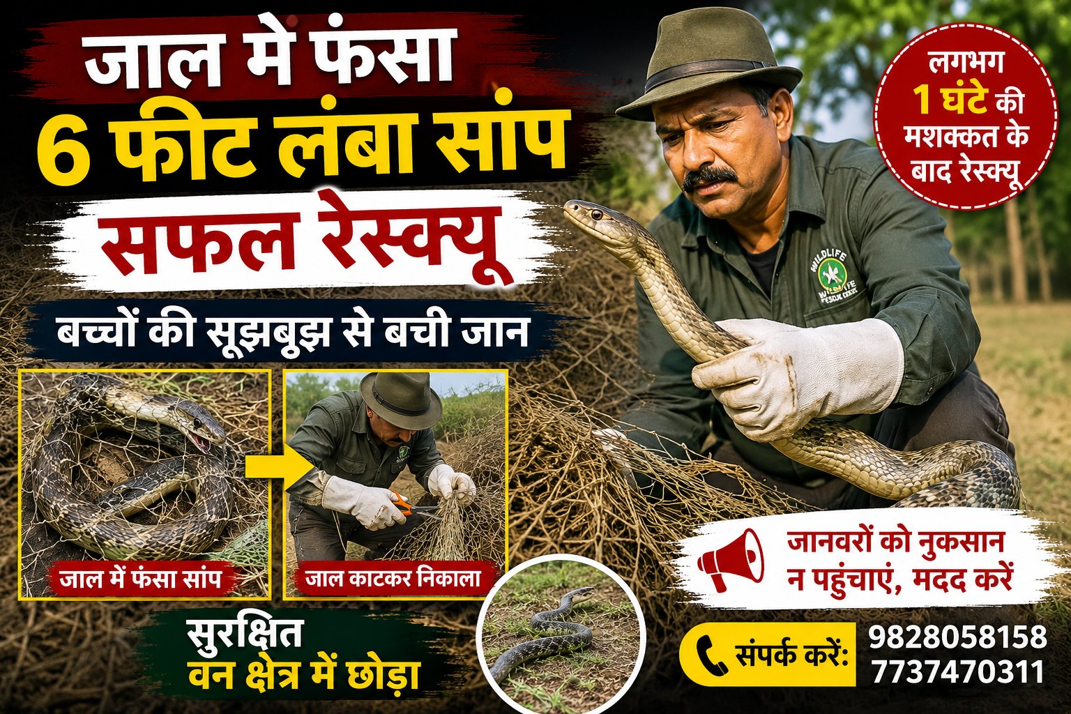 Six-Foot Rat Snake Rescued from Net in Bichhadi Village