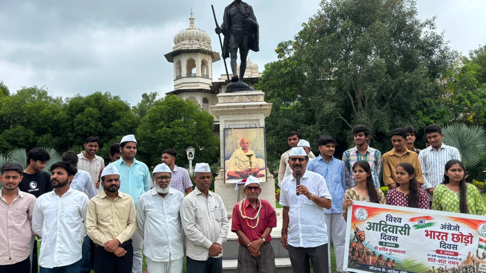 Floral Tribute to Mahatma Gandhi on August Kranti Day and World Tribal Day