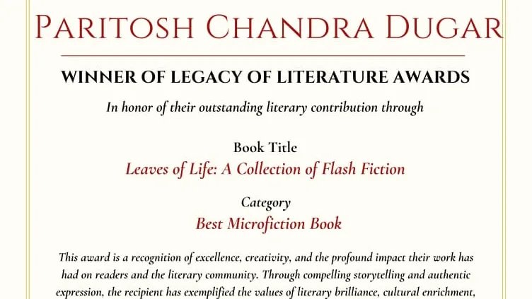Paritosh Chandra Dugar Wins Legacy of Literature Award for Best Microfiction Book