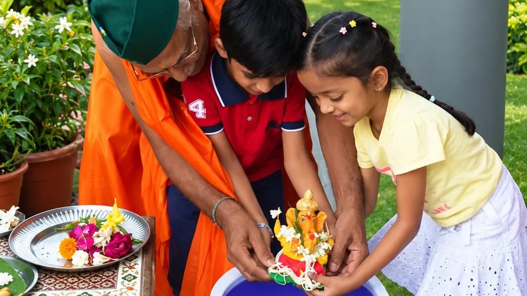 बाल्टी में विसर्जित हुए माटी के गणेश, दे गए हरियाली का संदेश