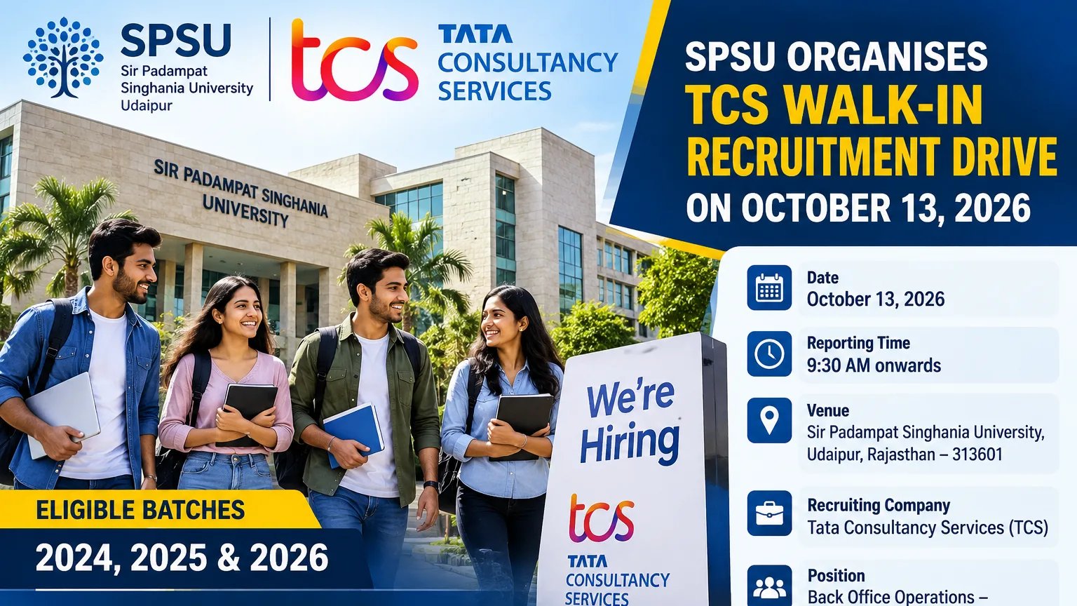 SPSU to Host TCS Walk-in Recruitment Drive on October 13